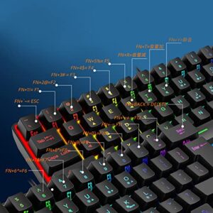 Gaming Keyboard, USB Keyboard 5 Levels RGB Light Ergonomic Design for Office