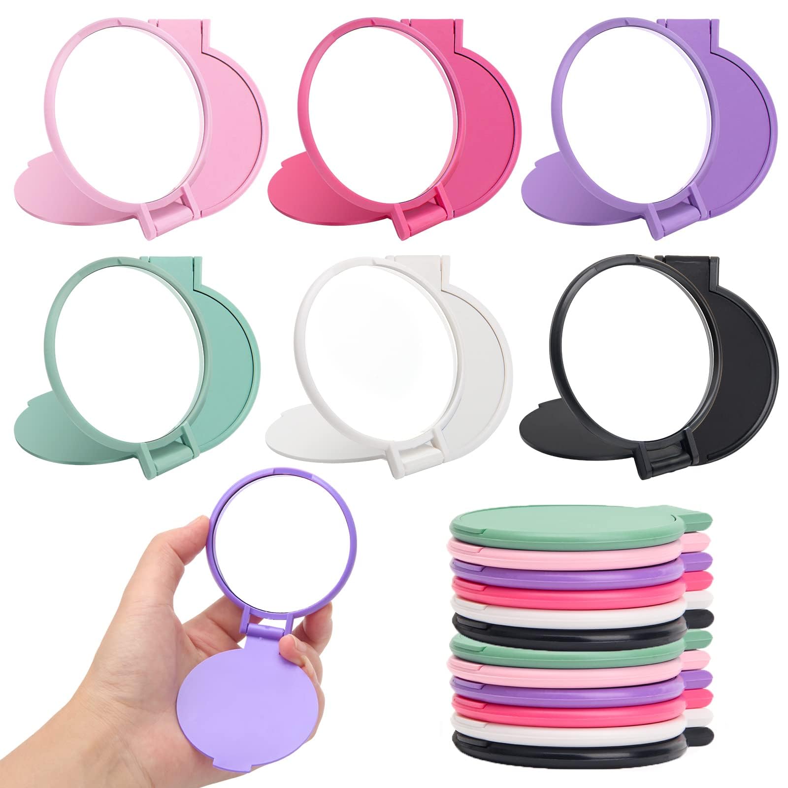 Windspeed 18 Pcs Mini Folding Mirror Round Compact, 2.4 in Small Portable Travel Makeup Mirror Compact Mirror Bulk Round Makeup Mirror for Purse, Women Girls Travel Daily Use