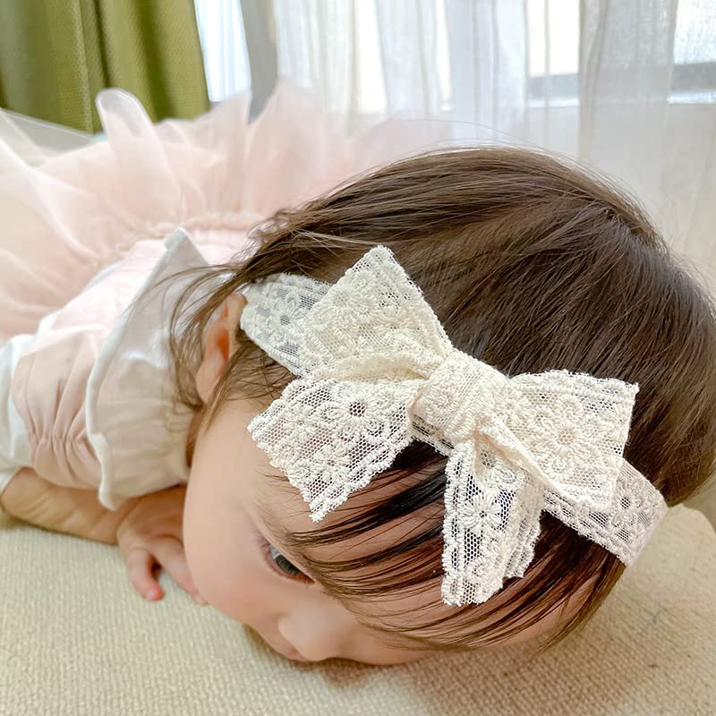 Baby Girls Lace Headband Infant Baptism Hair Band Toddler Lace Bow Headwraps BBG26 (2 Pcs-Set A)