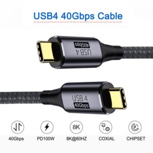 JINPINCABLE USB4 Cable 40Gbps,100W Fast Charging,Compatible with Thunderbolt 4 3 and Type-c,8K @60Hz,for USB C Laptop, Smartphone, External SSD,eGPU,Docking Station,1Ft (2 Pack)