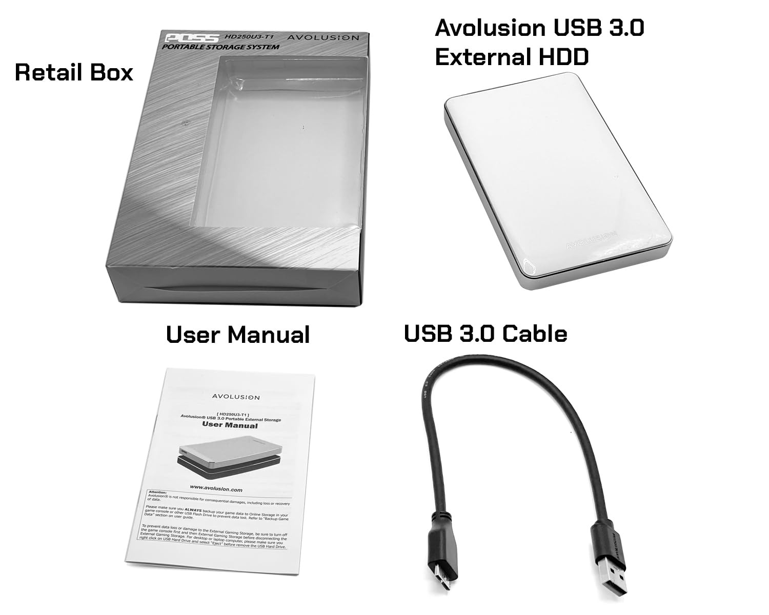 Avolusion T1 Series USB 3.0 Portable External Gaming Hard Drive - White (for PS4, Pre-Formatted) - (2TB)