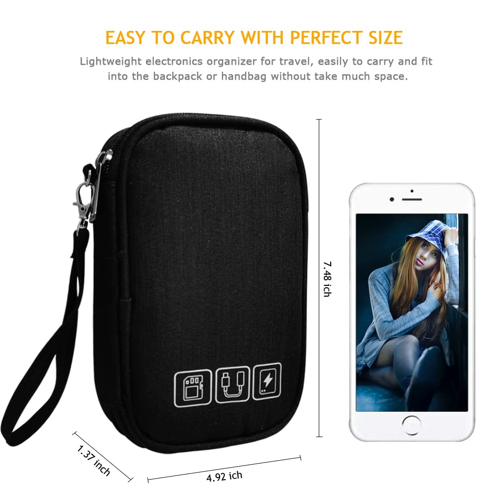 Electronic Organizer Bag Cable Organizer Travel Cord Organizer Case Pouch Portable Carrying Case for Charger Hard Drive Earphone USB SD Card (Black)