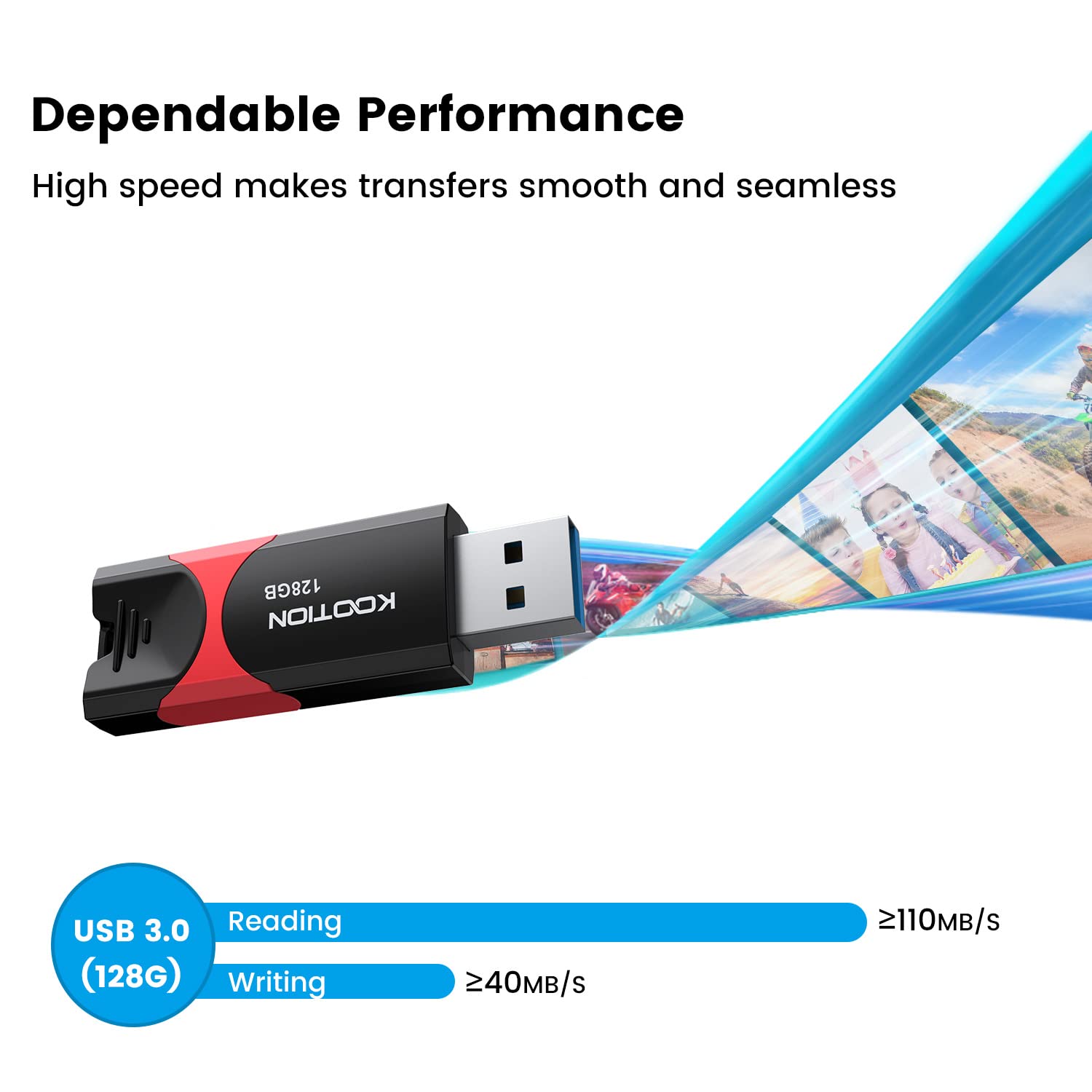 KOOTION 128 GB USB 3.0 Flash Drive Thumb Drive Retractable 128G Zip Drive Ultra High Speed USB Stick Jump Drive Rugged Memory Stick with LED Indicator for Data Storage and Transfer