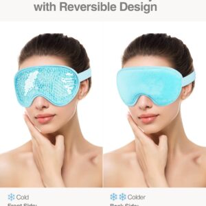 Luxtude Gel Eye Mask Cooling Eye Mask for Dry Eyes 2PCS, Heated Warm Eye Ice Pack Reusable Gel Sleep Mask, Frozen Cold Eye Compress for Puffiness/Dark Circles/Headaches/Allergies (Blue)