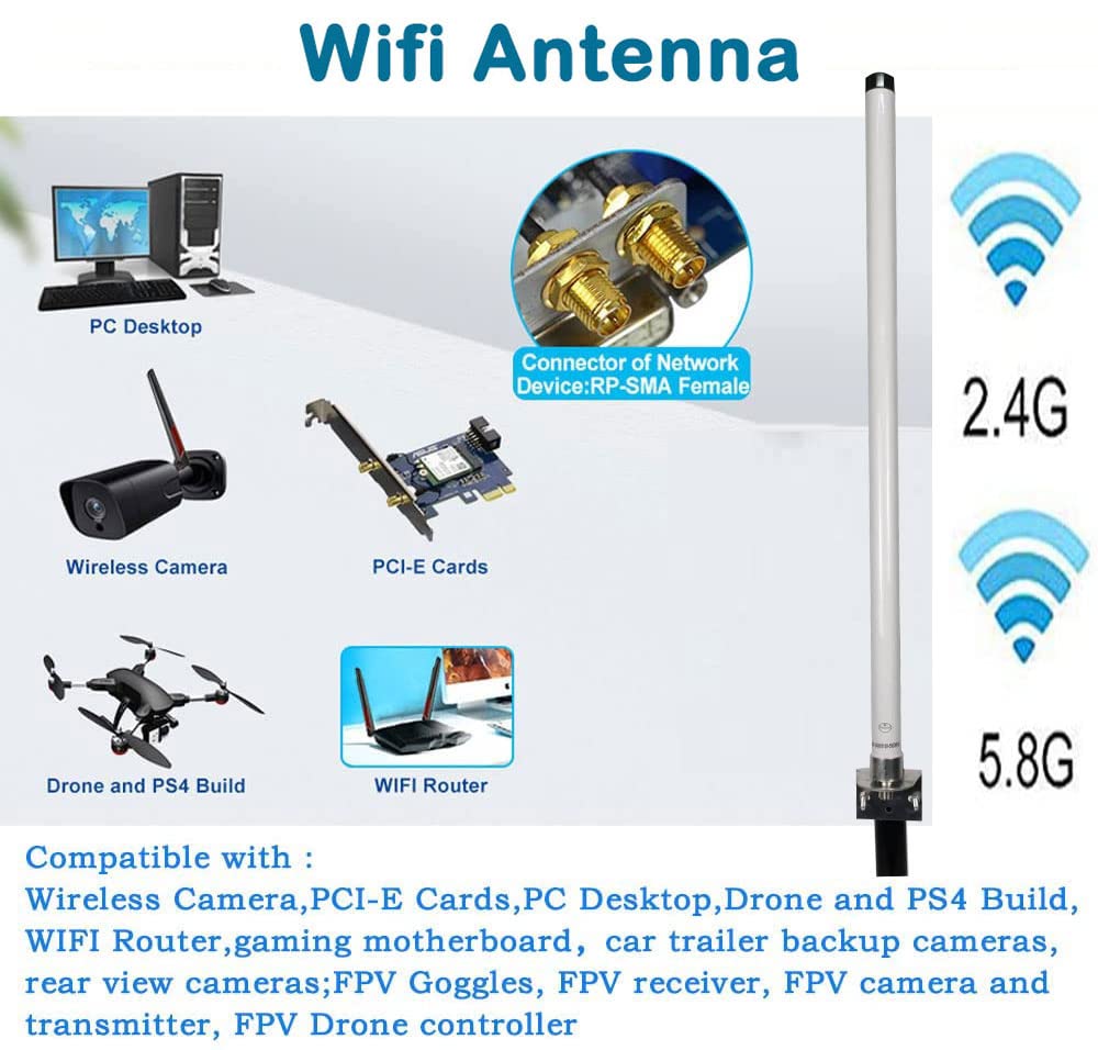 SIGNALPLUS 2.4G 5.8G Dual Band Omni-Directional High Gain Outdoor WiFi Antenna 2.4/5.8 GHz IEEE 802.11a/b/g and 802.11ac Applications