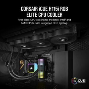 Corsair iCUE H115i RGB Elite Liquid CPU Cooler (16 Dynamic RGB LEDs, 140mm AF Elite Series FDB Fans, 280mm Radiator, iCUE Software Compatible, LGA 1700, 1200, 115X, 2066, and AM4 Sockets) Black