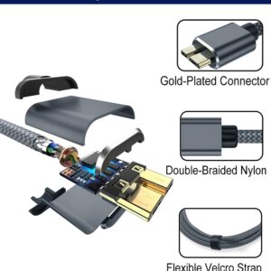 AkoaDa 3.3ft USB Micro B Cable 3.0, External Hard Drive Cord USB A to Micro B Cord Nylon Braided Cord for Samsung S5/Note 3, Camera, Toshiba, Seagate Hard Drive, WD Hard Drive(Grey)