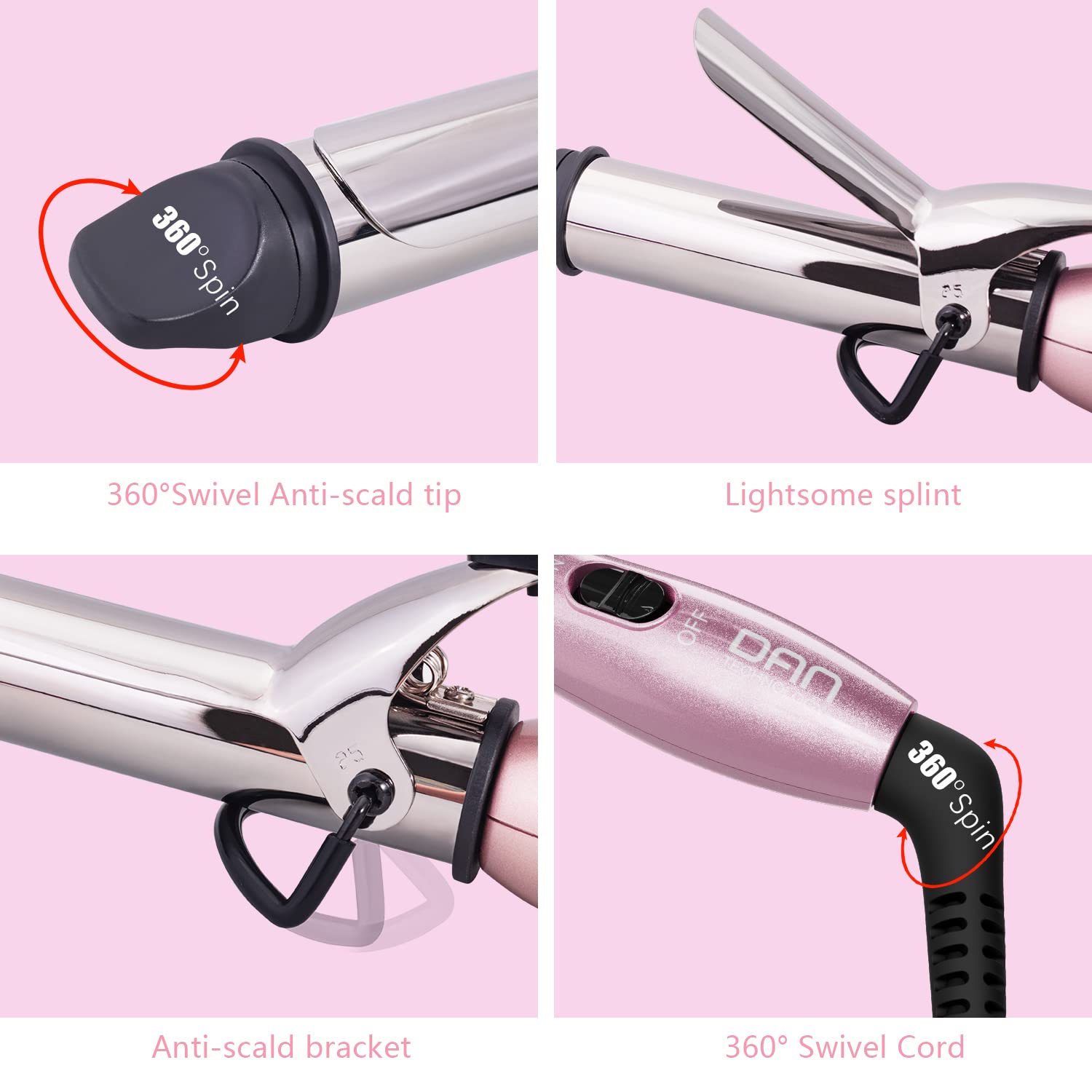 DAN Technology Travel Mini Curling Iron, Dual Voltage Curling Iron up to 450°F for Short Hair,Nano - Titanium Barrels & 30s PTC Fast Heating…