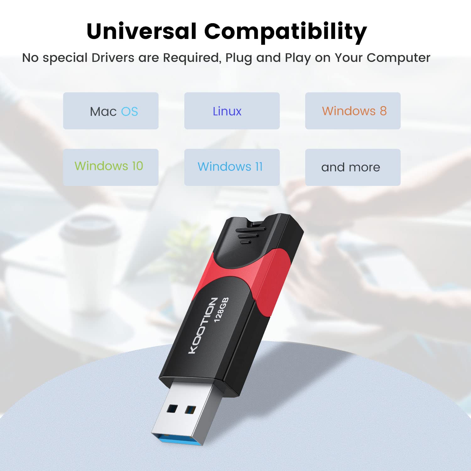 KOOTION 128 GB USB 3.0 Flash Drive Thumb Drive Retractable 128G Zip Drive Ultra High Speed USB Stick Jump Drive Rugged Memory Stick with LED Indicator for Data Storage and Transfer