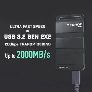 TEAMGROUP T-Force M200 Portable SSD 1TB USB3.2 Gen2x2 Type-C Read/Write 2000MB/s Compatible with PS5 & Xbox & Chrome OS (T8FED9001T0C102)