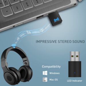 USB Bluetooth Adapter - Wireless Audio Dongle Receiver - Support Desktop, Laptop, Headsets and Speakers (Black)