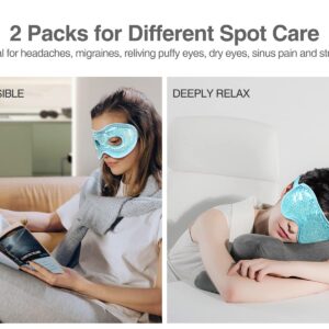 Luxtude Gel Eye Mask Cooling Eye Mask for Dry Eyes 2PCS, Heated Warm Eye Ice Pack Reusable Gel Sleep Mask, Frozen Cold Eye Compress for Puffiness/Dark Circles/Headaches/Allergies (Blue)