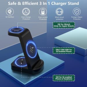 3 in 1 Wireless Charging Station KOOPAO Fast Portable Wireless Charger Dock Stand Compatible with iPhone 14/12/13/11 Pro Max/X/XS/XR/8/8 Plus, iWatch and iPods Series