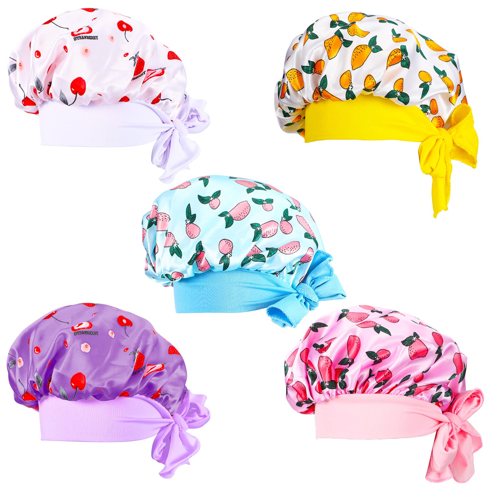 5 Pcs Kids Satin Bonnet Sleeping Cap for Girls Boys Soft Satin Baby Bonnet Satin Hair Bonnet for Sleeping Night Hair Wide Band Sleeping Cap for Toddler Infant Kids, 5 Styles