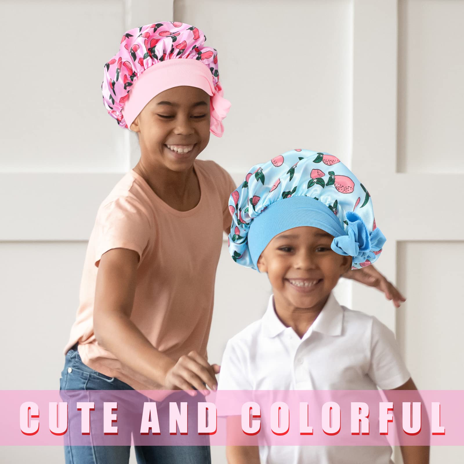 5 Pcs Kids Satin Bonnet Sleeping Cap for Girls Boys Soft Satin Baby Bonnet Satin Hair Bonnet for Sleeping Night Hair Wide Band Sleeping Cap for Toddler Infant Kids, 5 Styles