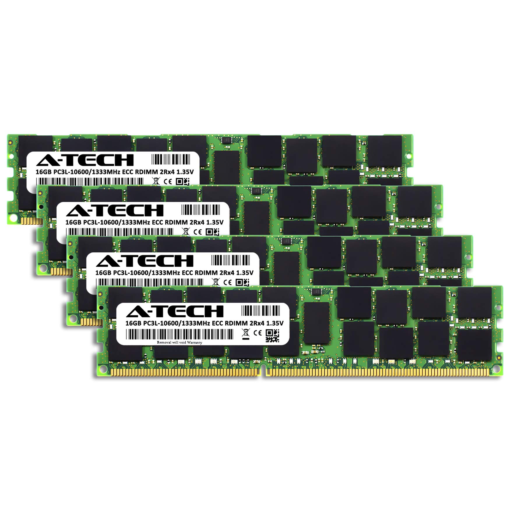 A-Tech 64GB Kit (4x16GB) Memory RAM for Dell Precision T3600 - DDR3L 1333MHz PC3-10600 ECC Registered RDIMM 2Rx4 1.35V - Server