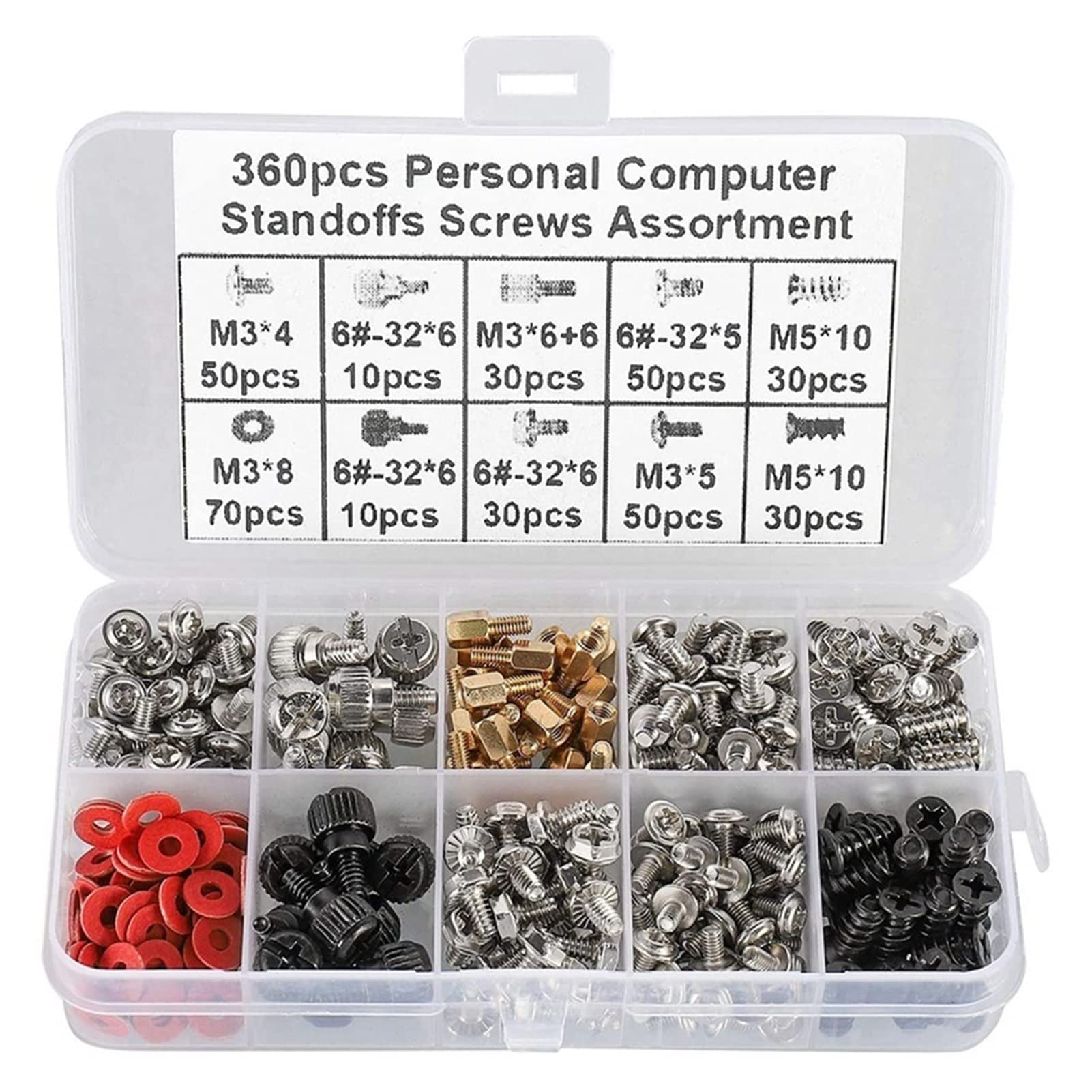 Wshao store 360PCS Personal Computer Screw,Pc Case Screws,Motherboard Standoffs for Hard Drive Pc Case Motherboard Fan Power Graphic (Color : Photo Color)