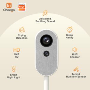 Cheego Smart Baby Monitor & Clip-On Mounting-HD Video Camera and Audio, 2-Way Talk, Nightlight and Night Vision, Room Humidity & Temp, Wake up & Crying Detection Works with Alexa