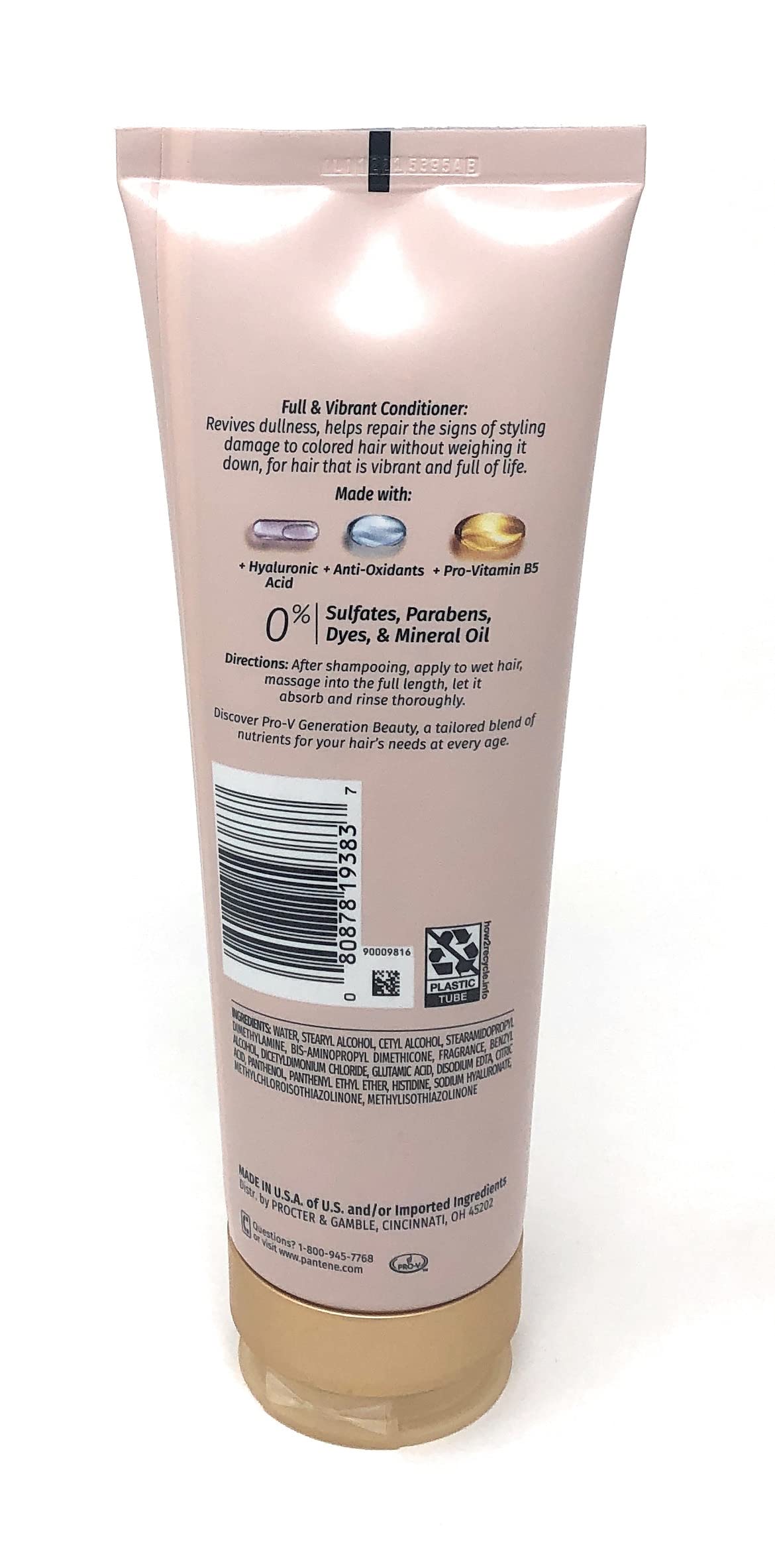 Pantene Pro-V Generation Beauty Full & Vibrant Sulfate Free Conditioner with Hyaluronic Acid for Fine or Thin & Colored Hair, 8 oz