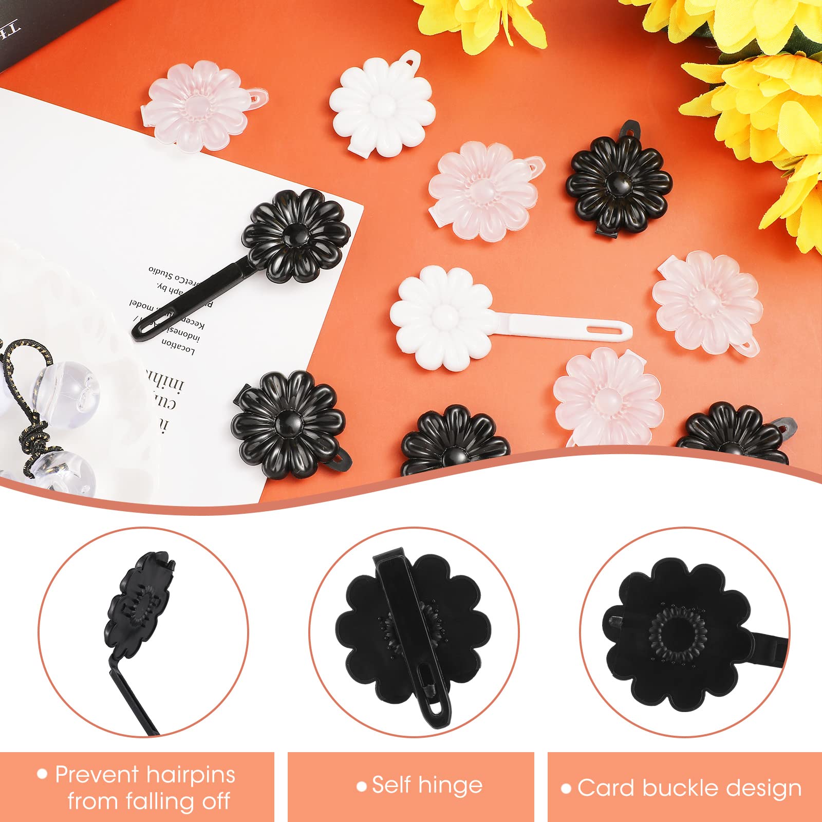 72 Pcs Hair Accessories Set - Barrettes, Hair Balls, Self Hinge Ties, Bubble Bows, Flowers, Plastic Clips for Girls, Baby, Toddler (Black, White, Clear)