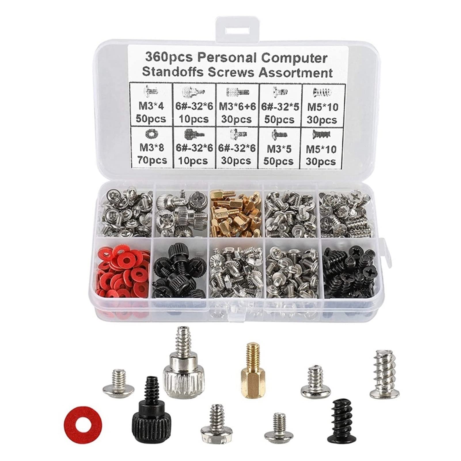 Wshao store 360PCS Personal Computer Screw,Pc Case Screws,Motherboard Standoffs for Hard Drive Pc Case Motherboard Fan Power Graphic (Color : Photo Color)