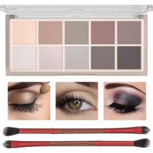 sulily 10 colors eyeshadow palette makeup, matte naked eye shadow,high pigmented, naturing-looking, ultra-blendable,long lasting high ​pigmen with 2 eyeshadow brush(04#cement color)