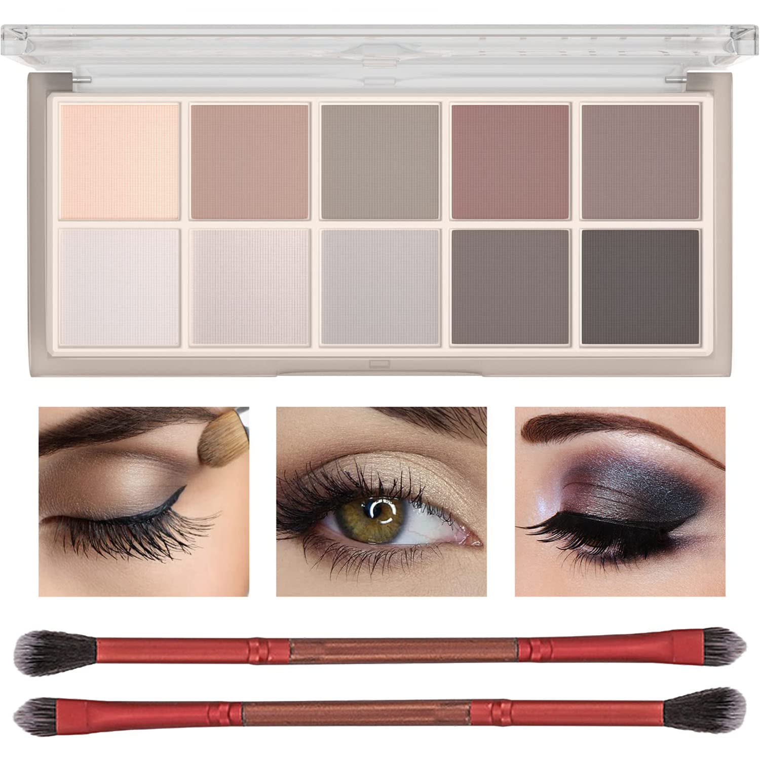 Sulily 10 Colors Eyeshadow Palette Makeup, Matte Naked Eye Shadow,High Pigmented, Naturing-Looking, Ultra-Blendable,Long Lasting High ​Pigmen with 2 Eyeshadow Brush(04#Cement color)