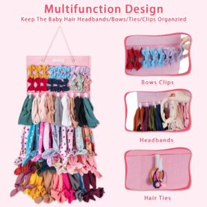 BABEYER Hanging Headbands Organizer for Baby Girls, Pink - 1 Count (Pack of 1), Holds 90 Baby Headbands Easily, Keeps Baby Girls Hair Accessories Organized- 45pcs Hooks