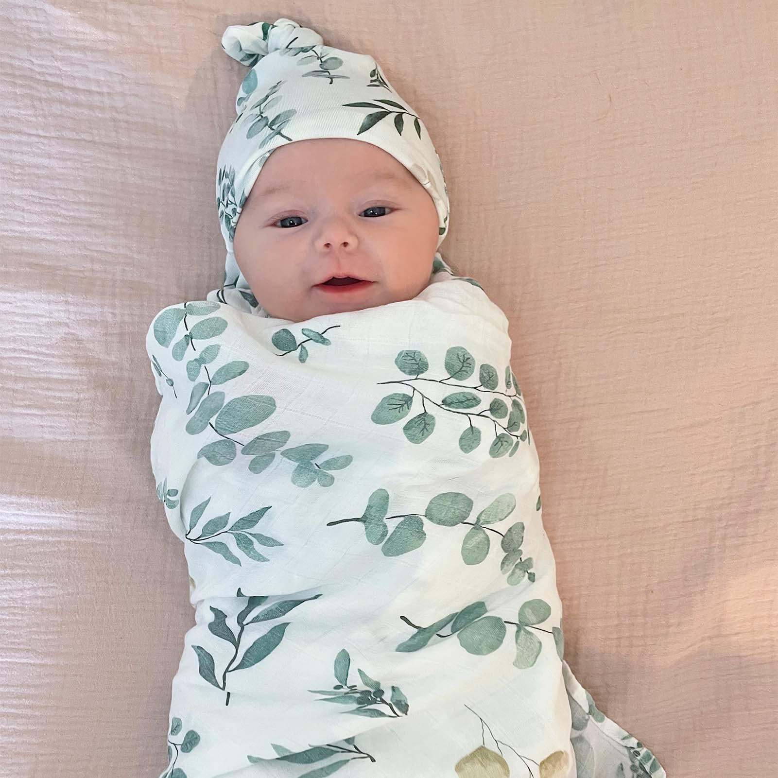 LifeTree Muslin Swaddle Blankets, 2 Pack Baby Swaddling Neutral Receiving Blanket for Boys & Girls, 70% Viscose from Bamboo & 30% Cotton, Large 47" X 47" Eucalyptus Leaves/Sage