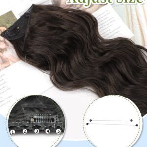 KooKaStyle Invisible Wire Hair Extensions with Transparent Wire Adjustable Size 4 Secure Clips Long Wavy Secret Hairpiece 20 Inch Dark Brown for Women