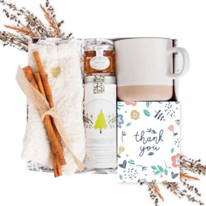 unboxme thank you gift basket for women. show your appreciation with the warm + cozy care spa box. a thoughtful self care gift for clients, coworkers, friends and employees.