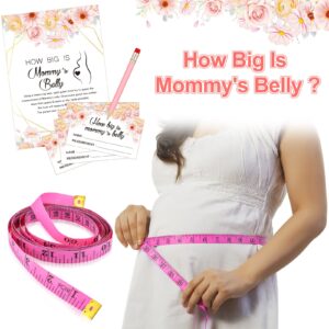 Set of 76 Baby Shower Game Kit How Big is Mommy's Belly Sign Guessing Baby Game Sign with Guessing Cards Pencils Measuring Tape for Baby Shower Gender Reveal Party Game (Floral Style)