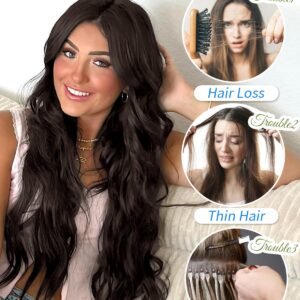 KooKaStyle Invisible Wire Hair Extensions with Transparent Wire Adjustable Size 4 Secure Clips Long Wavy Secret Hairpiece 20 Inch Dark Brown for Women