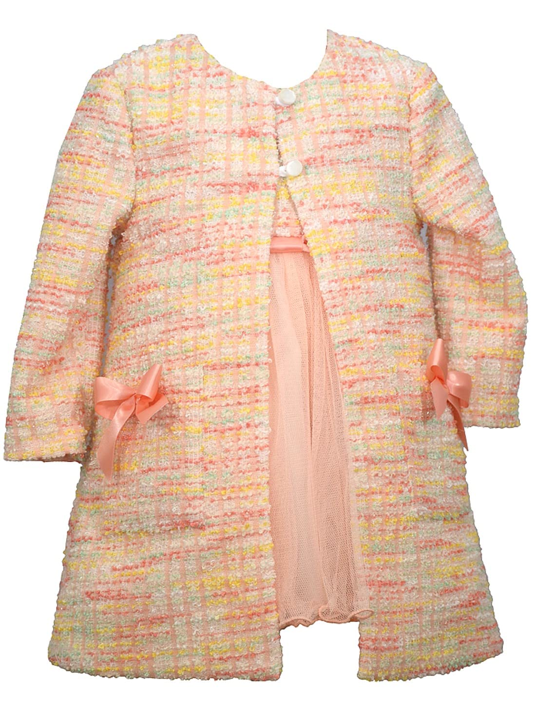 Bonnie Jean Girl's Easter Dress and Coat Set - for Baby, Infant, Toddler and Little Girls, Peach, 18 Months