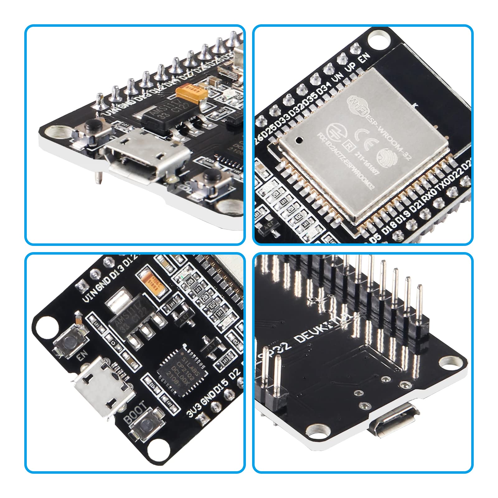 Alinan 4pcs 30pin ESP32 ESP-32S WiFi Development Board NodeMCU ESP-WROOM-32 Microcontroller 2.4GHz Dual-Core WiFi Bluetooth Processor Integrated Chip CP2102