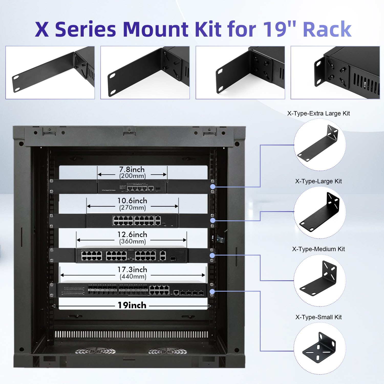 PhyinLan Rack Mount Kit for 17.3 inch Switches, Adjustable Rack Ears for Buffalo Tech, Cisco, NETGEAR,Dell, D-Link, Linksys and TRENDnet Products, Adjustable Hole Distance 14-29mm