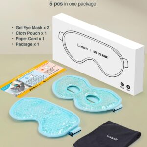 Luxtude Gel Eye Mask Cooling Eye Mask for Dry Eyes 2PCS, Heated Warm Eye Ice Pack Reusable Gel Sleep Mask, Frozen Cold Eye Compress for Puffiness/Dark Circles/Headaches/Allergies (Blue)