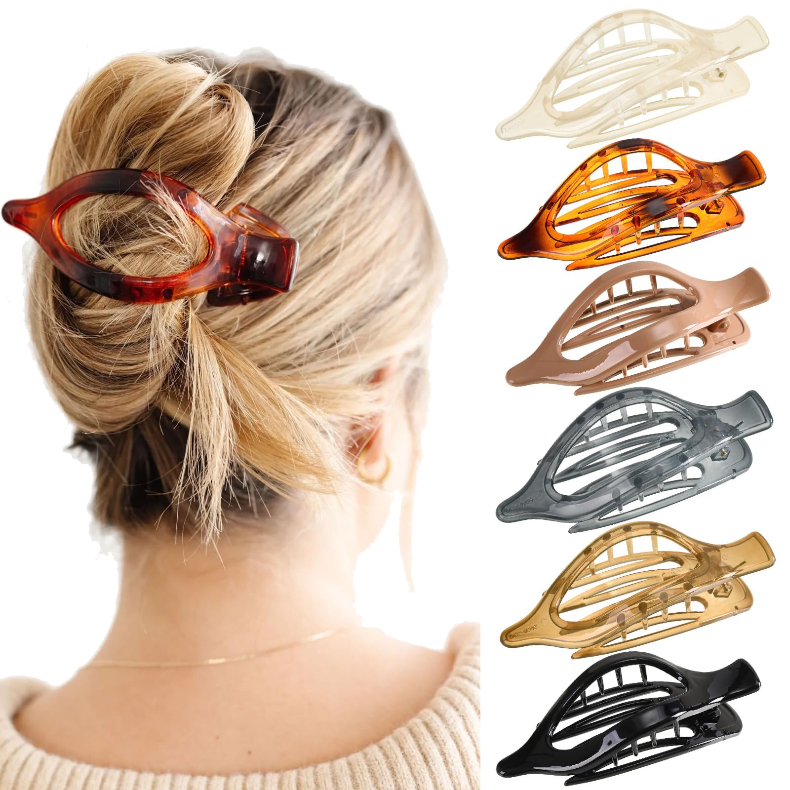 French Concord Hair Clips Claw - 6Pcs Side Slid Flat Hair Clips for Volume Strong Hold No Slip Grip Hair Claw Clips for Women Girls Thick Thin Hair (Transparent(L:4.6 IN, W:1.97IN))