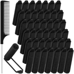 syhood 43 pcs foam sponge hair rollers women 0.59 inch soft sleeping curlers flexible sponge curler tool and rat tail comb for hair styling hairdressing overnight curl and volume(black)