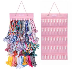 babeyer hanging headbands organizer for baby girls, pink - 1 count (pack of 1), holds 90 baby headbands easily, keeps baby girls hair accessories organized- 45pcs hooks