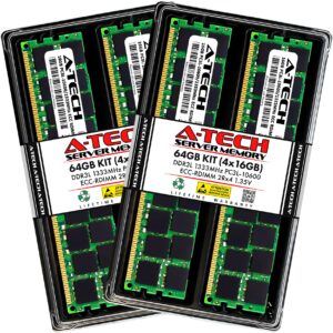 A-Tech 64GB Kit (4x16GB) Memory RAM for Dell Precision T3600 - DDR3L 1333MHz PC3-10600 ECC Registered RDIMM 2Rx4 1.35V - Server