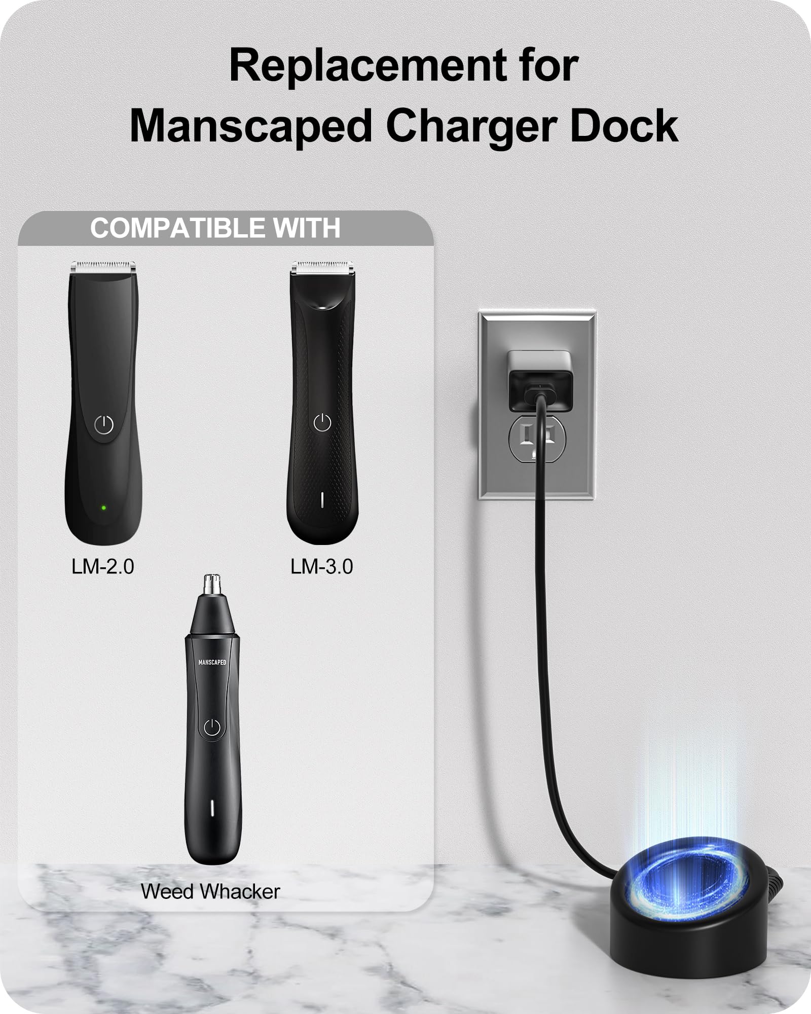 Charging Dock Compatible with MANSCAPED 3.0&2.0 as Replacement for Manscaped Charger Dock with AC Adapter 4.9FT Power Cord for The Lawn Mower 3.0/2.0 and The Weed Whacker Nose and Ear Hair Trimmer