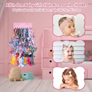 BABEYER Hanging Headbands Organizer for Baby Girls, Pink - 1 Count (Pack of 1), Holds 90 Baby Headbands Easily, Keeps Baby Girls Hair Accessories Organized- 45pcs Hooks