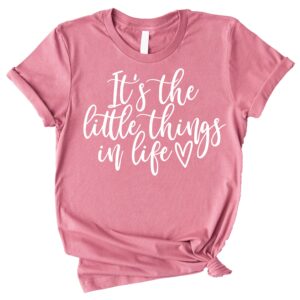 Olive Loves It's The Little Things Cursive Mommy & Me Matching Outfits White on Mauve Shirt Adult Large