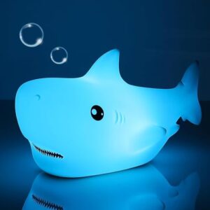 loveruis cute night light for kids cute shark lamp, animal lamp 7 color lamp nightlights birthday christmas gift for children with usb rechargeable,kids silicone lamp kawaii room decor