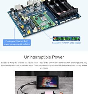 Waveshare PoE UPS Uninterruptible Power Supply Base Board for Raspberry Pi Compute Module 4 with Gigabit Ethernet/Dual HDMI/Quad USB2.0 etc.Interfaces