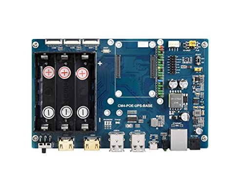 Waveshare PoE UPS Uninterruptible Power Supply Base Board for Raspberry Pi Compute Module 4 with Gigabit Ethernet/Dual HDMI/Quad USB2.0 etc.Interfaces