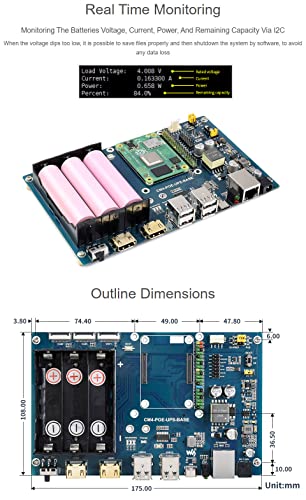 Waveshare PoE UPS Uninterruptible Power Supply Base Board for Raspberry Pi Compute Module 4 with Gigabit Ethernet/Dual HDMI/Quad USB2.0 etc.Interfaces