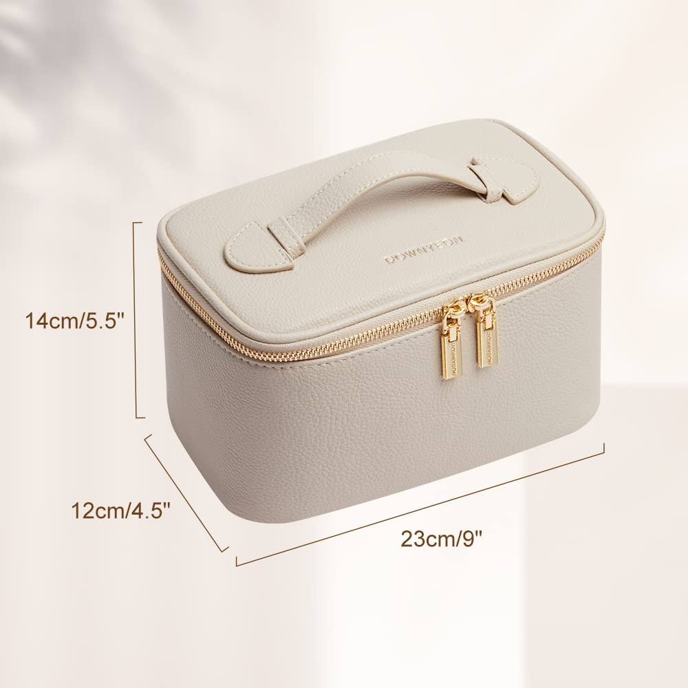 Cosmetic Bag,ROWNYEON Makeup Bag,Portable Makeup Train Case,Travel Toiletry Bag Case Organizer for Women,Beige