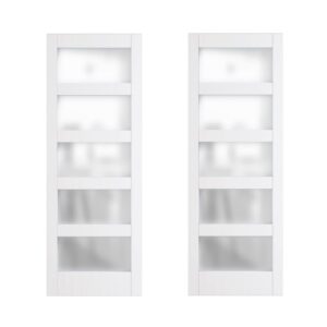 arkhjem double 30''x84'' frosted glass barn door x 2, diy interior barn doors for home 5 lattices of clear glass easy installation for living room(no hardware include)